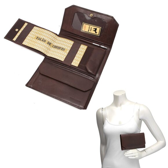 Vintage Handbags - Vintage Leather Wallet Handmade Brazil Brown Cheques Cards Cash Coins Pen